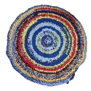 Vintage Boho ‎ colorful round crochet grandma cottage core rug 38"